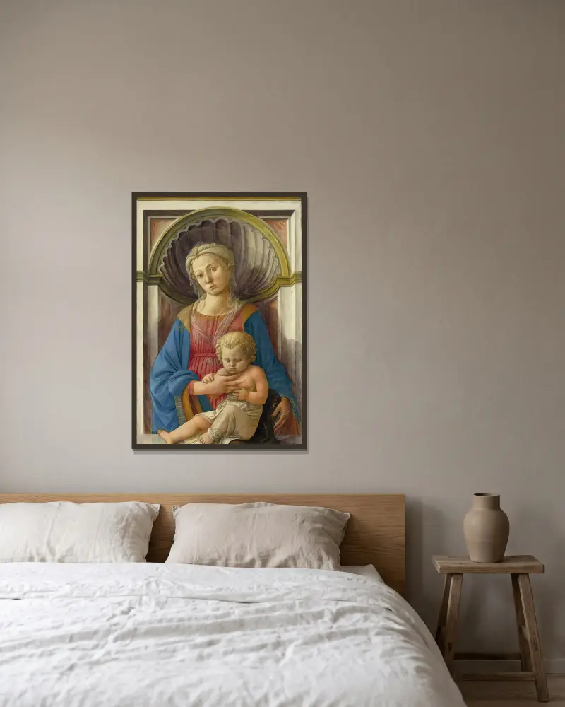 Madonna and Child – nr 1 av Filippino Lippi inramad på en vägg