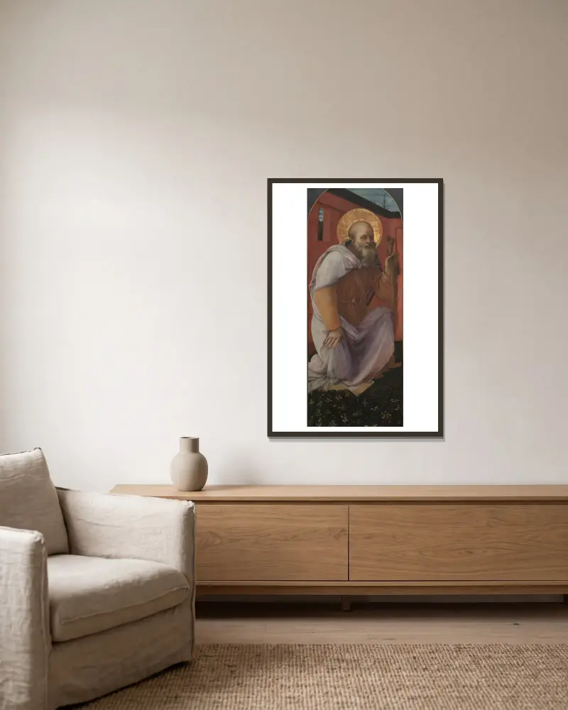 St. Anthony Abbot av Filippino Lippi inramad på en vägg