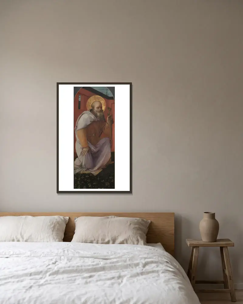 St. Anthony Abbot av Filippino Lippi inramad på en vägg