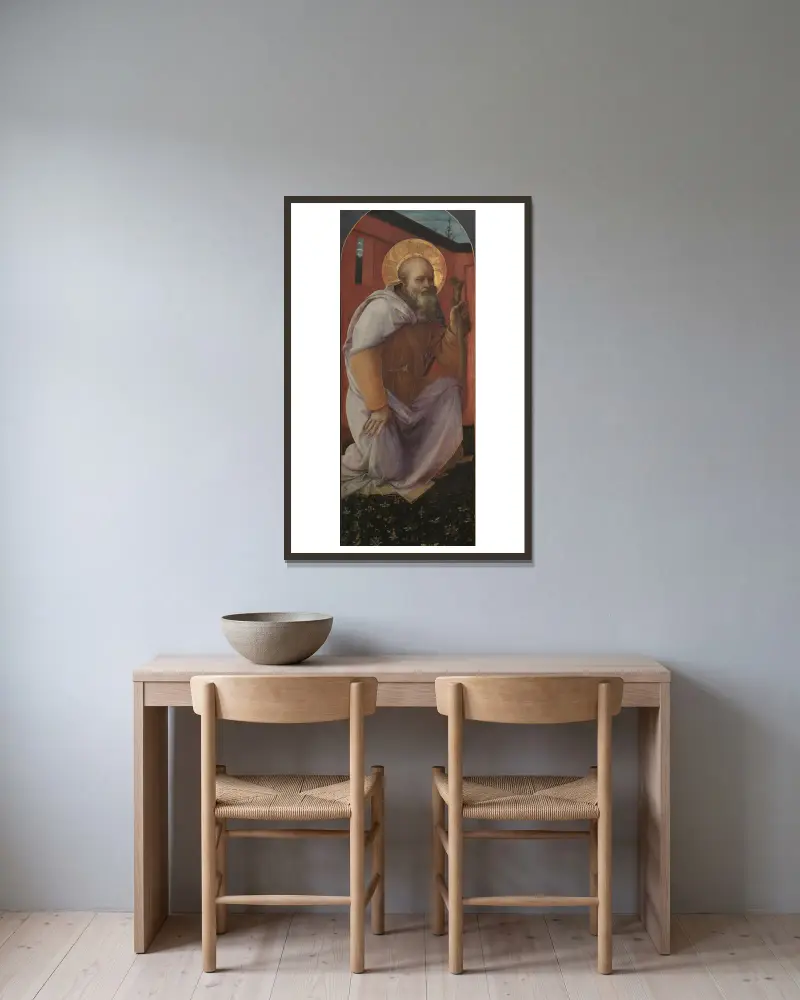 St. Anthony Abbot av Filippino Lippi inramad på en vägg