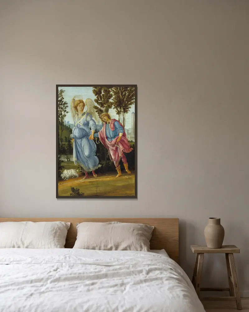 Tobias und der Engel von Filippino Lippi gerahmt an einer Wand