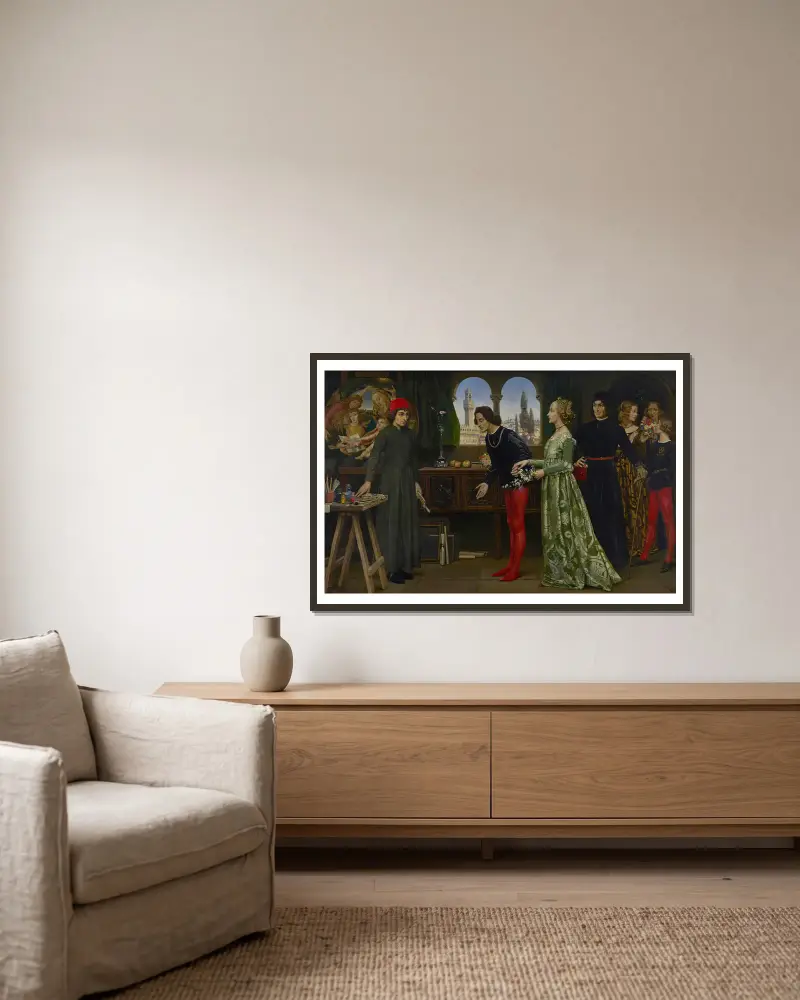 Botticellis Atelier von Eleanor Fortescue-Brickdale gerahmt an einer Wand