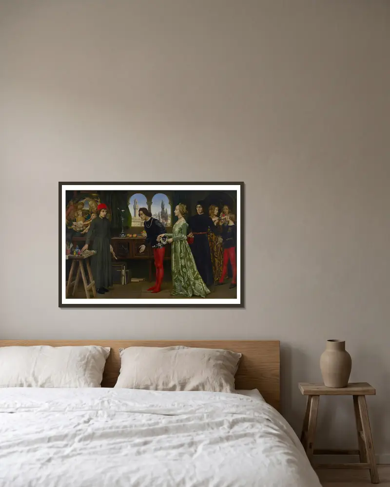 Botticellis Atelier von Eleanor Fortescue-Brickdale gerahmt an einer Wand