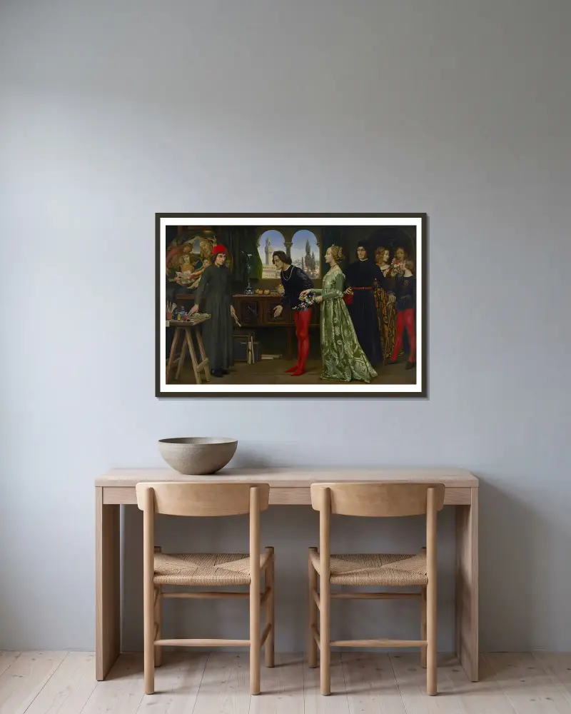 Botticellis Atelier von Eleanor Fortescue-Brickdale gerahmt an einer Wand