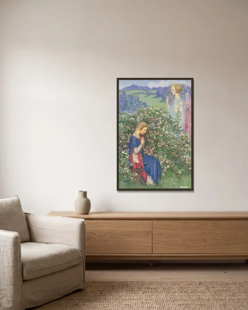 Rosens födelse av Eleanor Fortescue-Brickdale inramad på en vägg