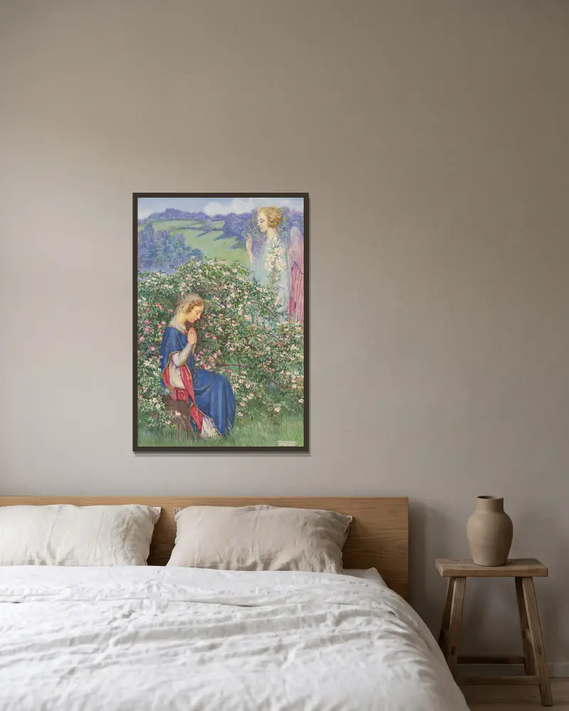 Rosens födelse av Eleanor Fortescue-Brickdale inramad på en vägg