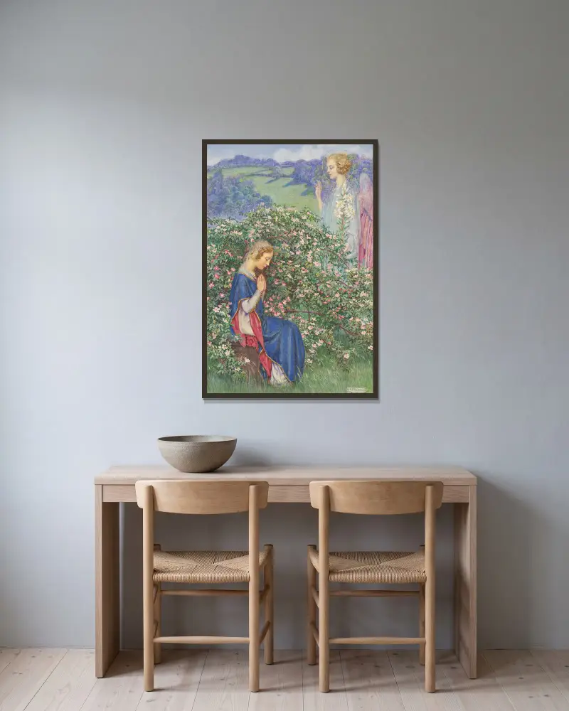 Rosens födelse av Eleanor Fortescue-Brickdale inramad på en vägg