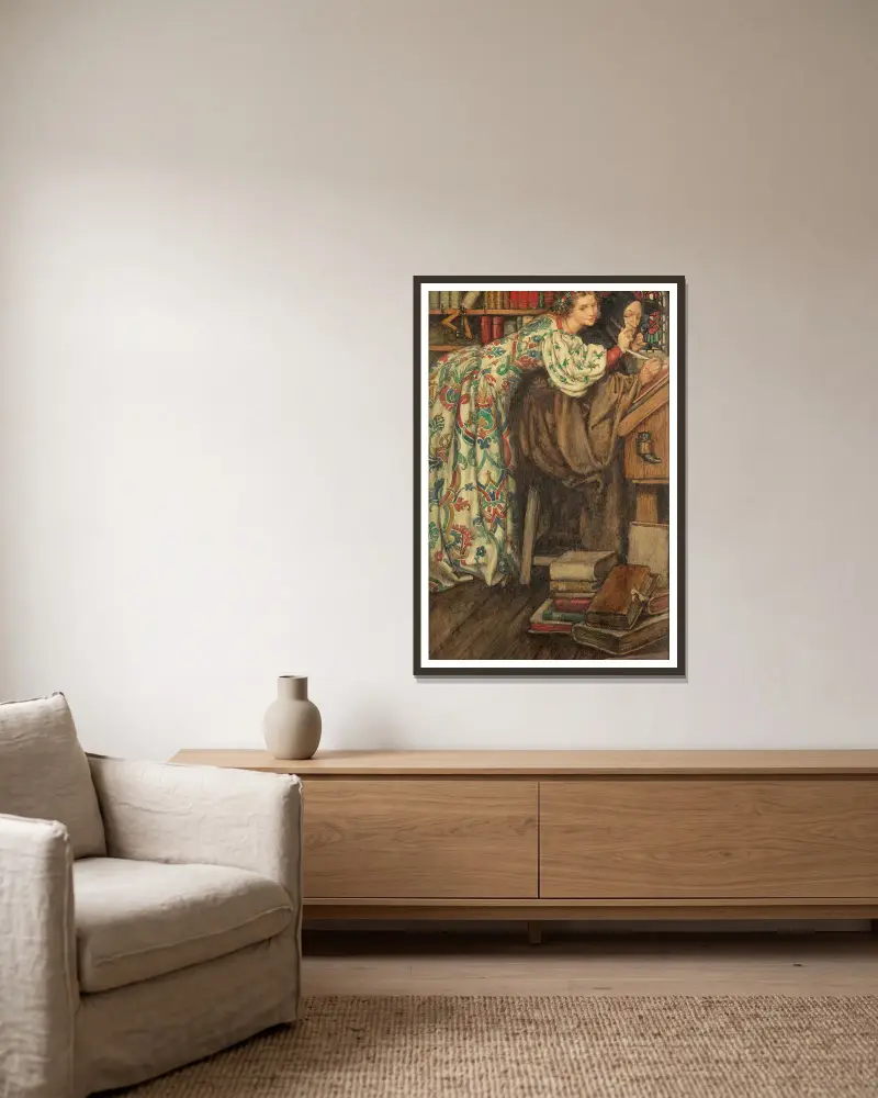 Die passende Mütze von Eleanor Fortescue-Brickdale gerahmt an einer Wand