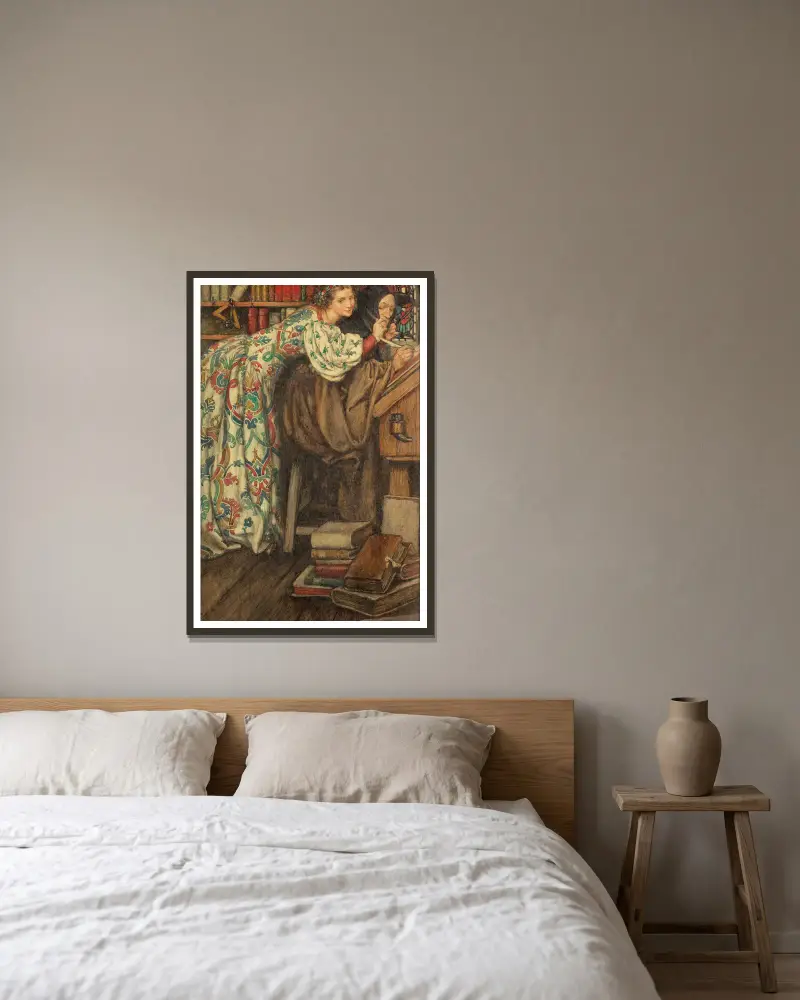 Die passende Mütze von Eleanor Fortescue-Brickdale gerahmt an einer Wand