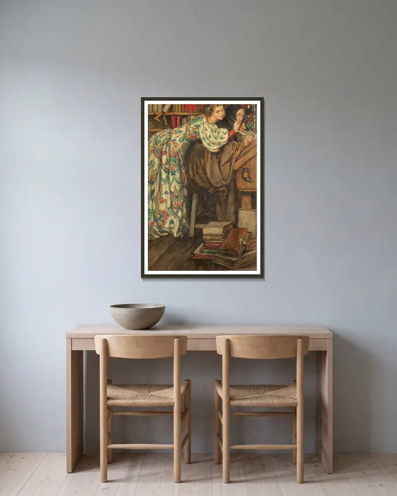 Die passende Mütze von Eleanor Fortescue-Brickdale gerahmt an einer Wand