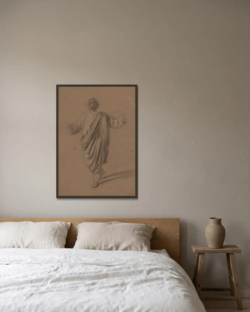 Akademisk studie av en mansfigur, 1856 – nr 1 av Mariano Fortuny Marsal inramad på en vägg