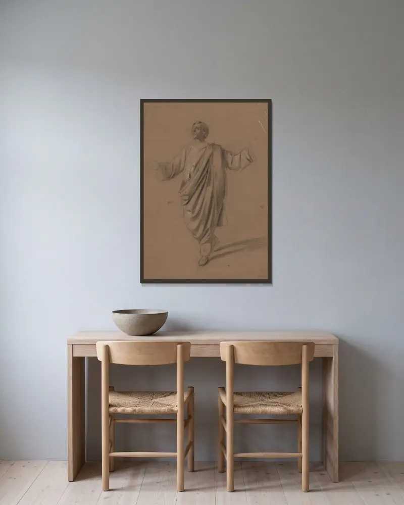 Akademisk studie av en mansfigur, 1856 – nr 1 av Mariano Fortuny Marsal inramad på en vägg