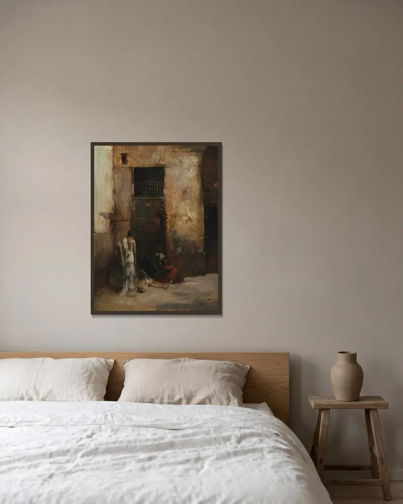 Bettler an einer Tür von Mariano Fortuny Marsal gerahmt an einer Wand