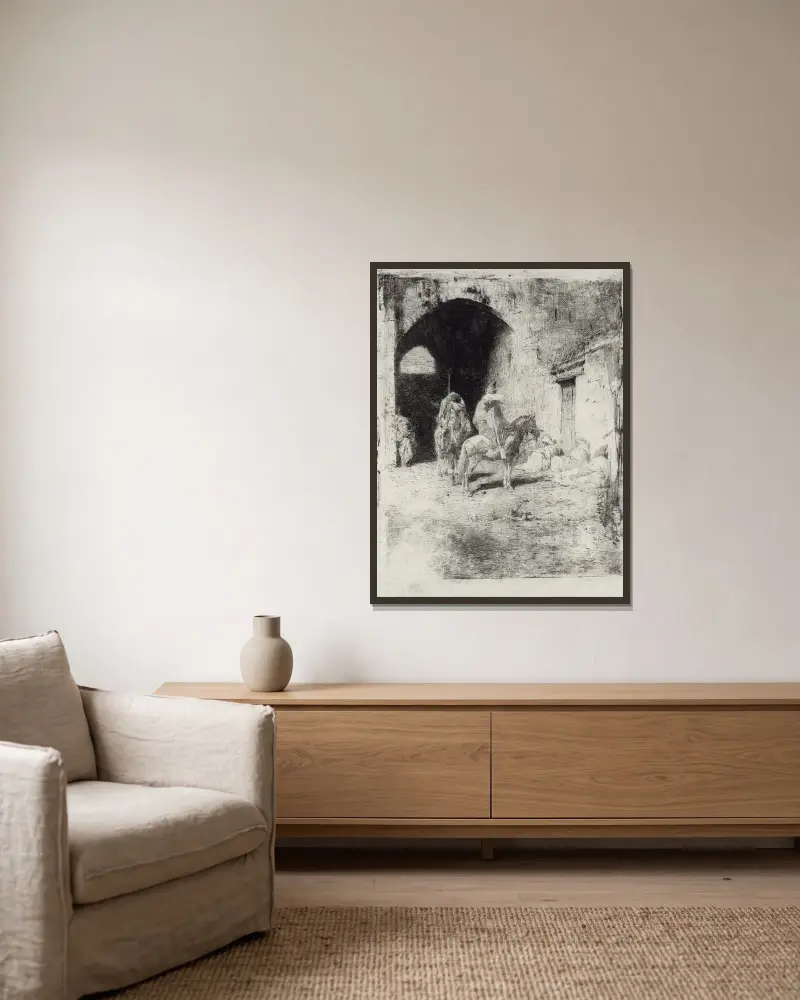 Wache der Kasbah in Tetouan von Mariano Fortuny Marsal gerahmt an einer Wand