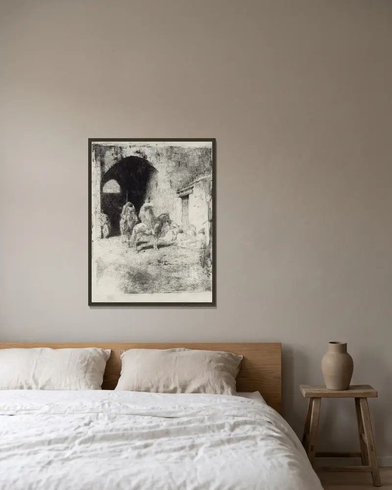 Wache der Kasbah in Tetouan von Mariano Fortuny Marsal gerahmt an einer Wand