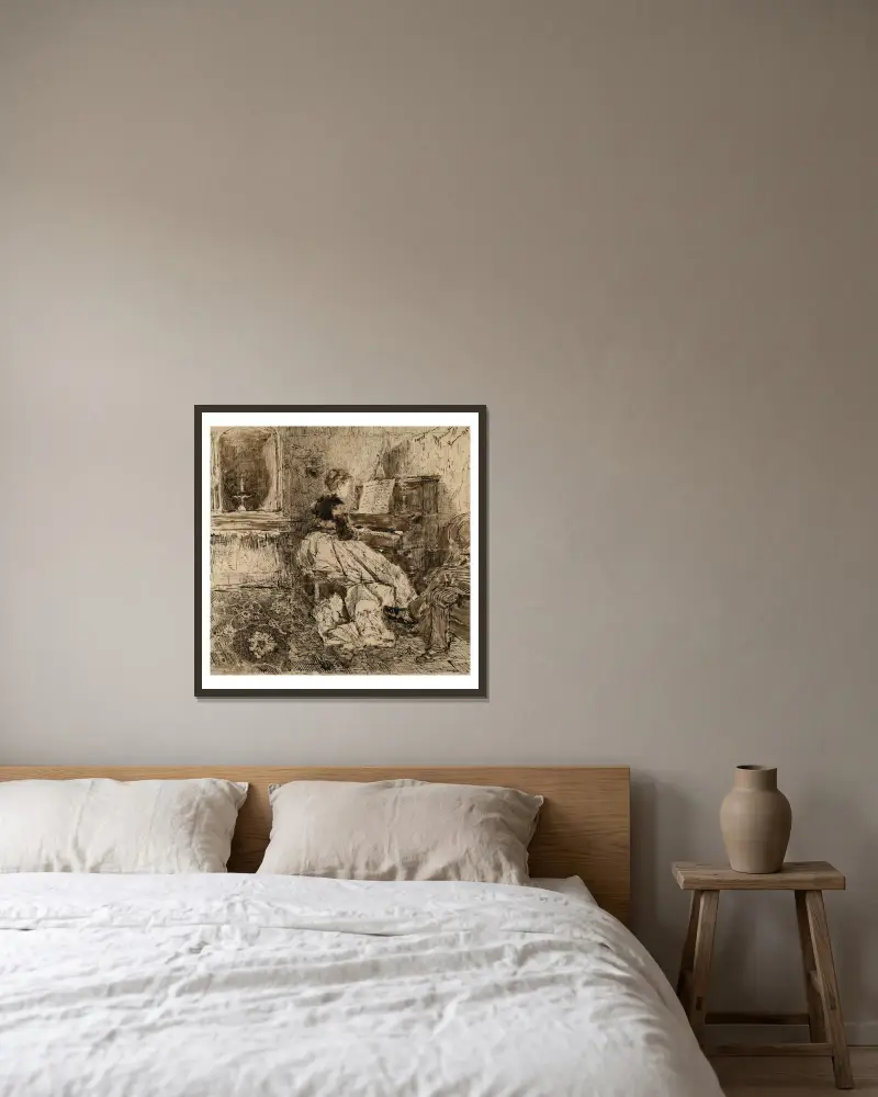 Cecilia de Madrazo am Klavier von Mariano Fortuny Marsal gerahmt an einer Wand