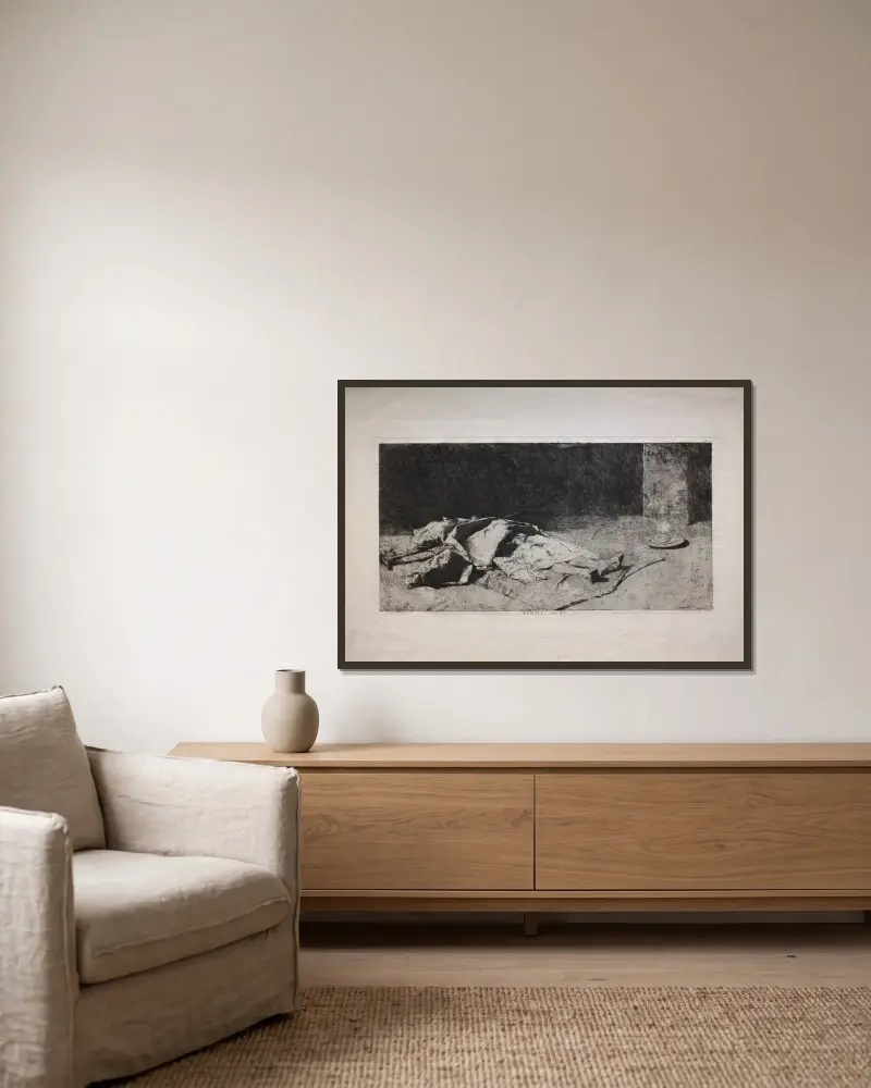 Toter Kabyle von Mariano Fortuny Marsal gerahmt an einer Wand