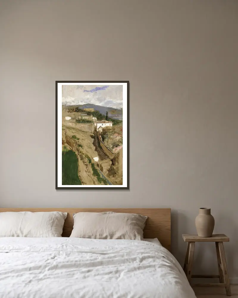 Landschaft bei Granada von Mariano Fortuny Marsal gerahmt an einer Wand