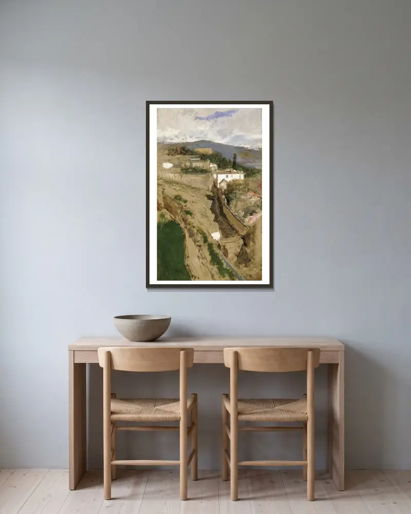 Landschaft bei Granada von Mariano Fortuny Marsal gerahmt an einer Wand
