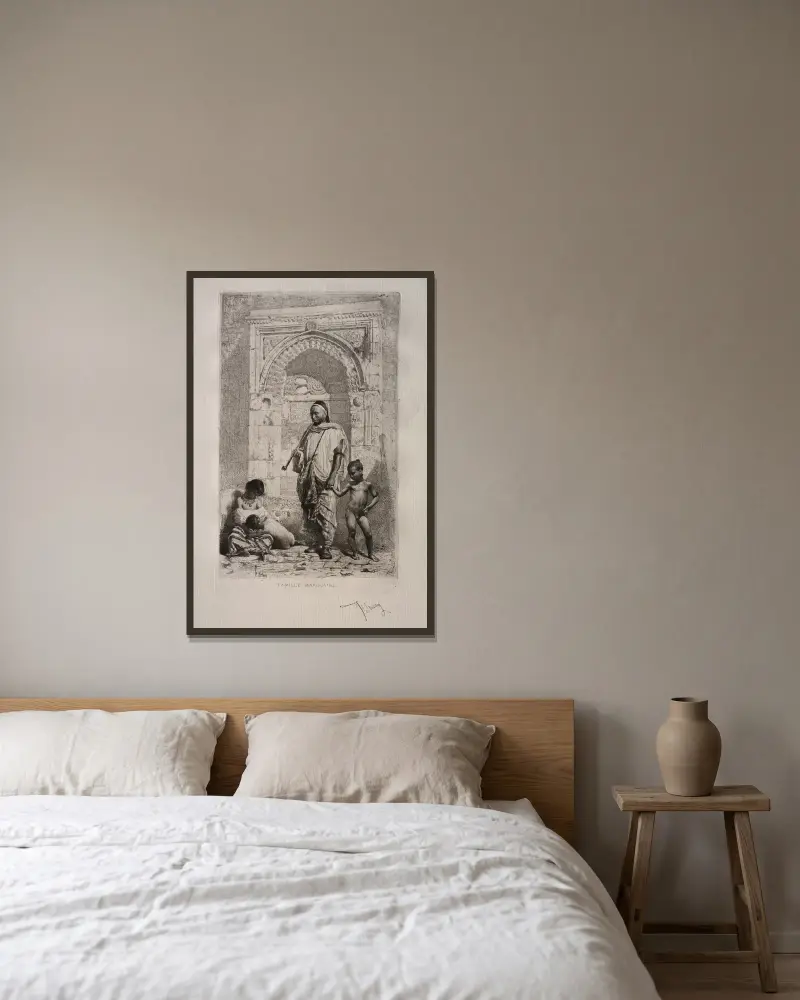 Marokkanische Familie von Mariano Fortuny Marsal gerahmt an einer Wand