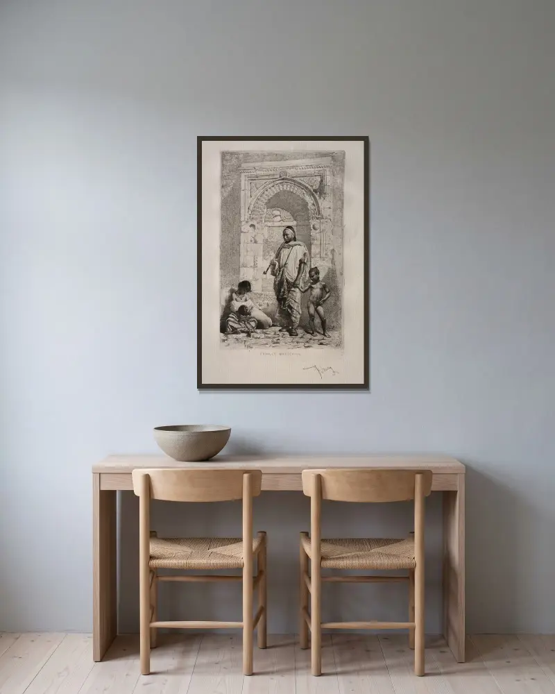 Marokkanische Familie von Mariano Fortuny Marsal gerahmt an einer Wand