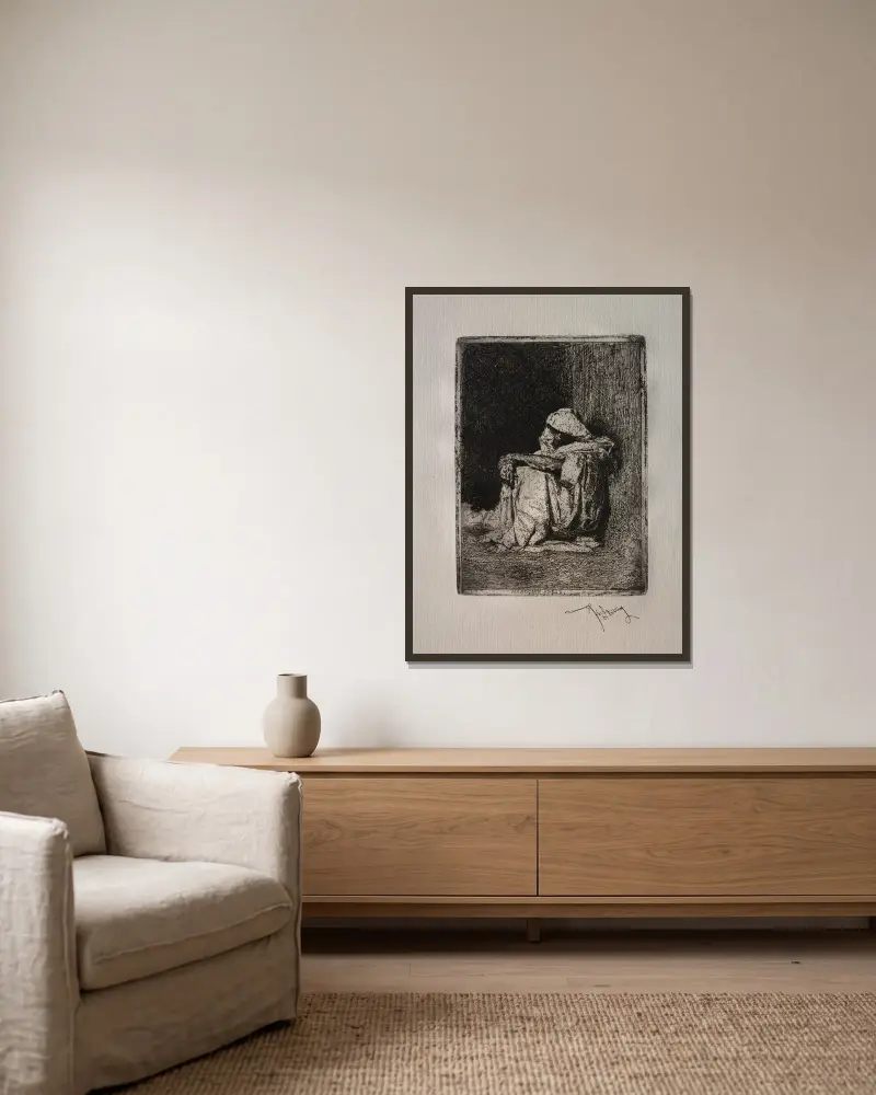 Sitzender Araber von Mariano Fortuny Marsal gerahmt an einer Wand
