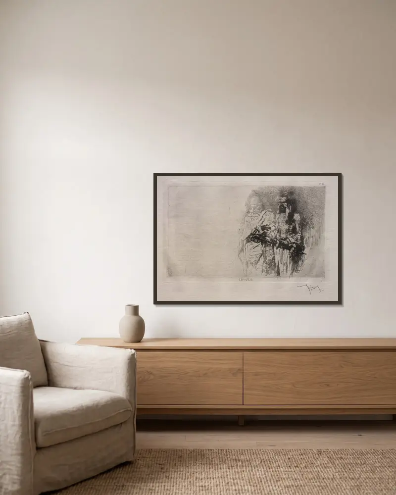 Skizze (zwei arabische Figuren) von Mariano Fortuny Marsal gerahmt an einer Wand