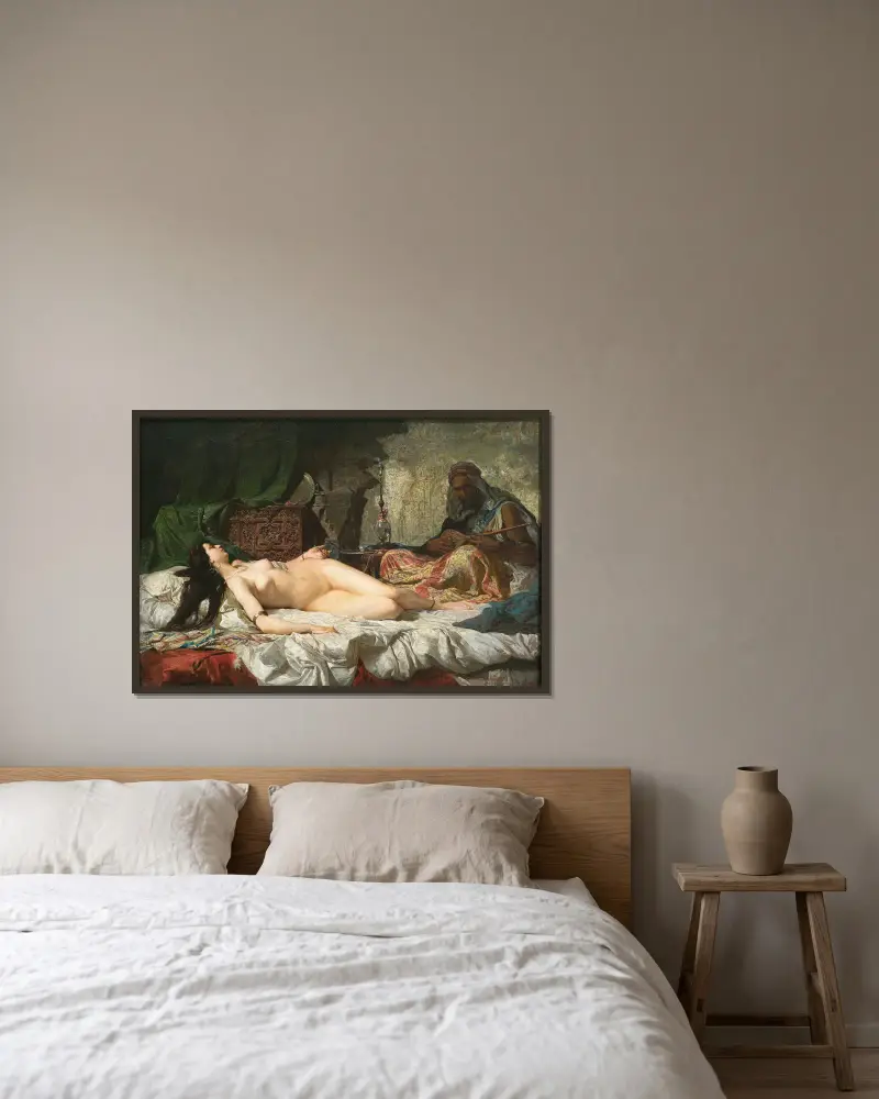 Die Odaliske von Mariano Fortuny Marsal gerahmt an einer Wand