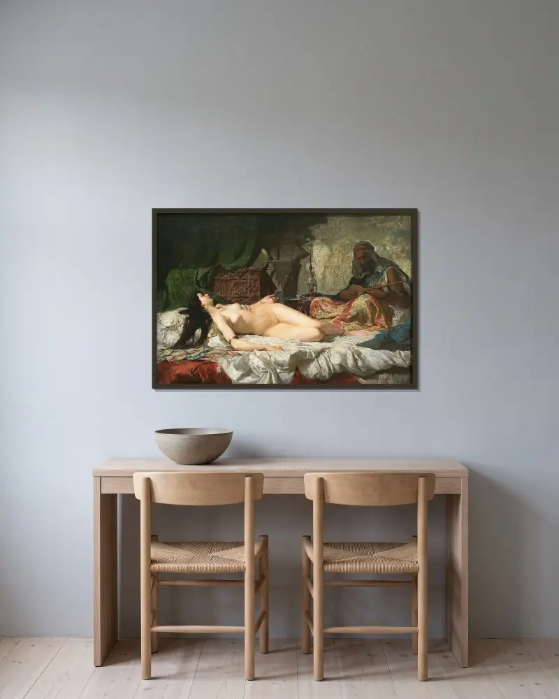 Die Odaliske von Mariano Fortuny Marsal gerahmt an einer Wand