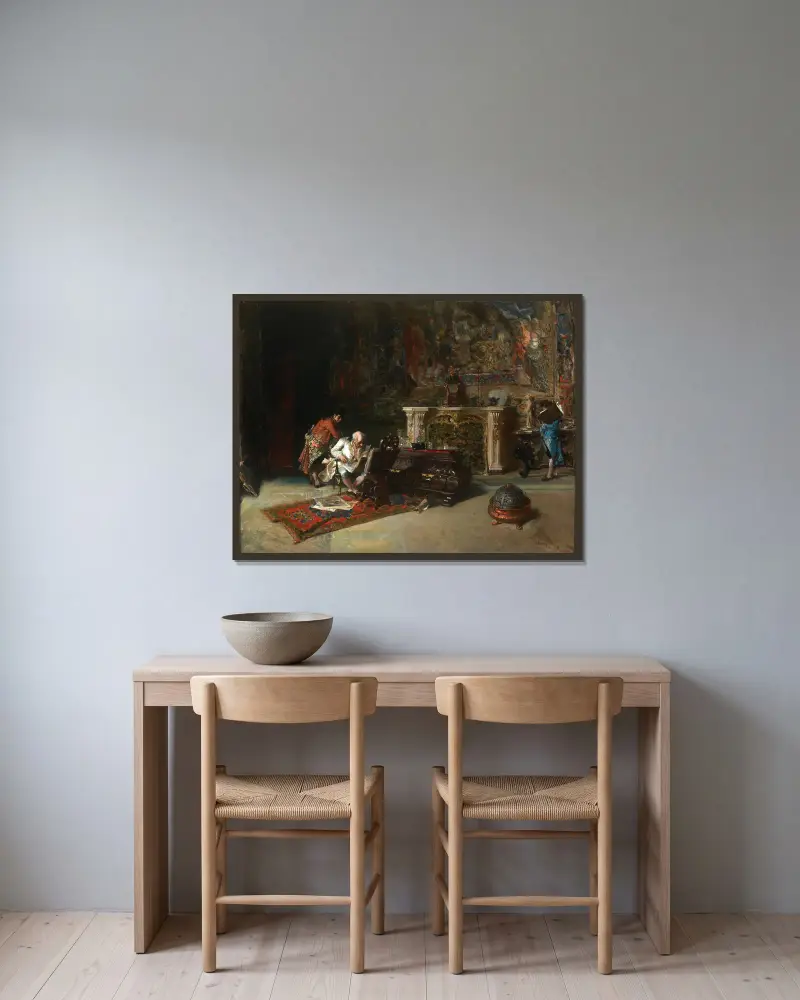 Der Kunstsammler von Mariano Fortuny Marsal gerahmt an einer Wand