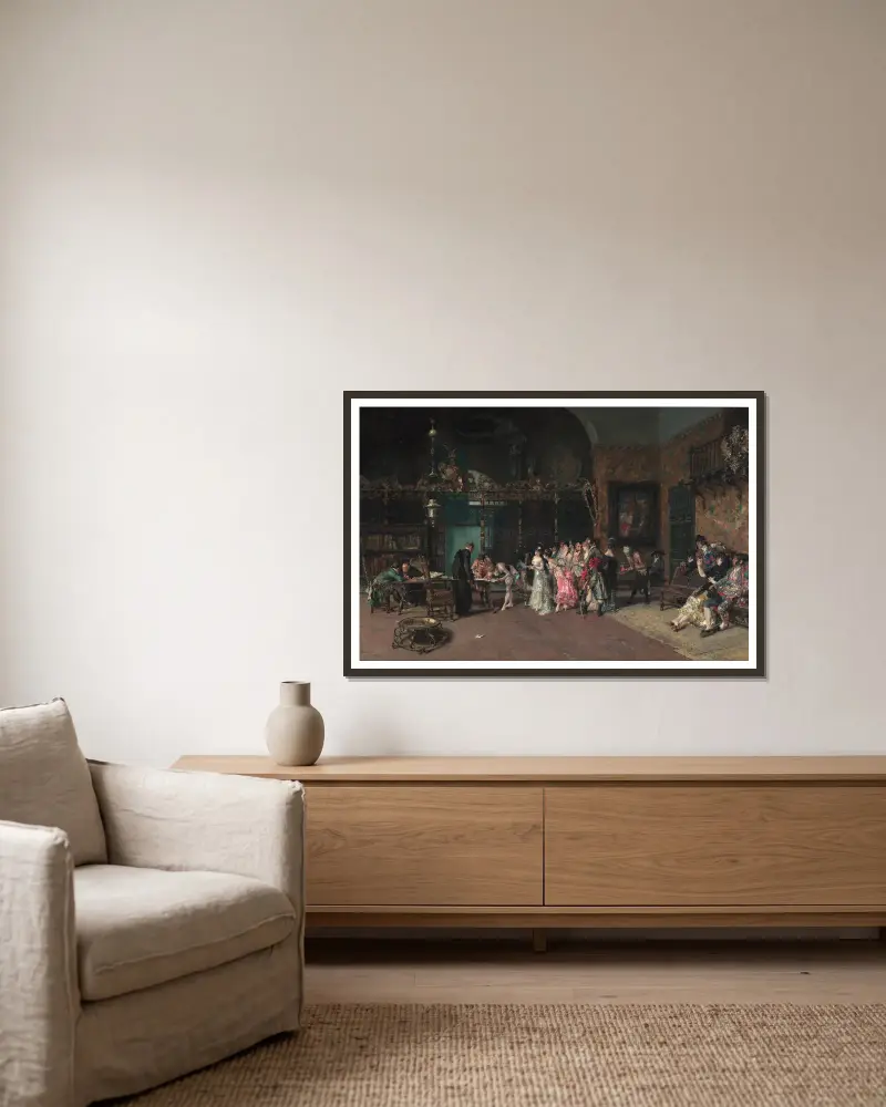 Die spanische Hochzeit von Mariano Fortuny Marsal gerahmt an einer Wand