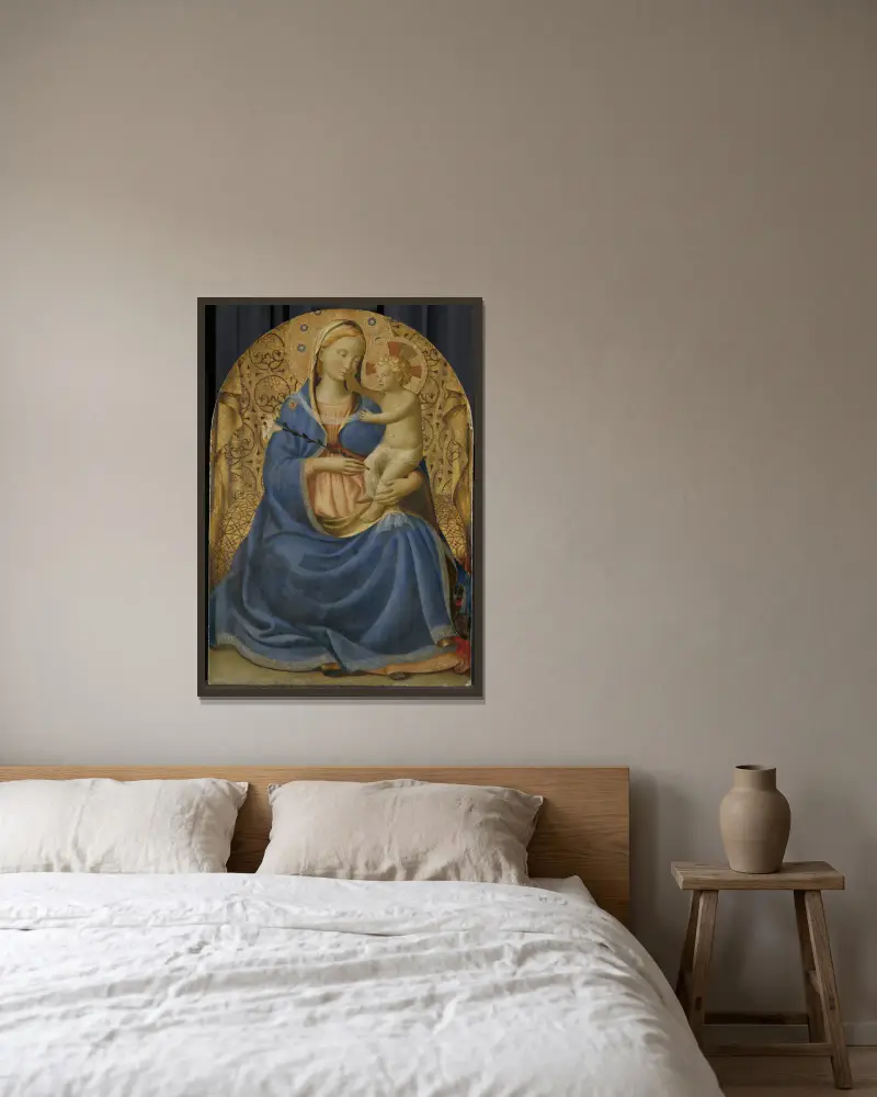 Madonnan i ödmjukhet av Fra Angelico inramad på en vägg