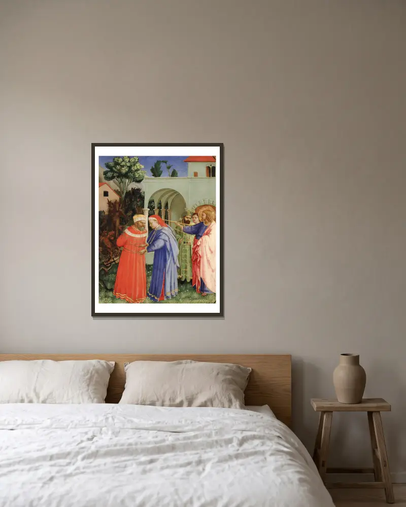 Aposteln Jakob den äldre befriar trollkarlen Hermogenes av Fra Angelico inramad på en vägg