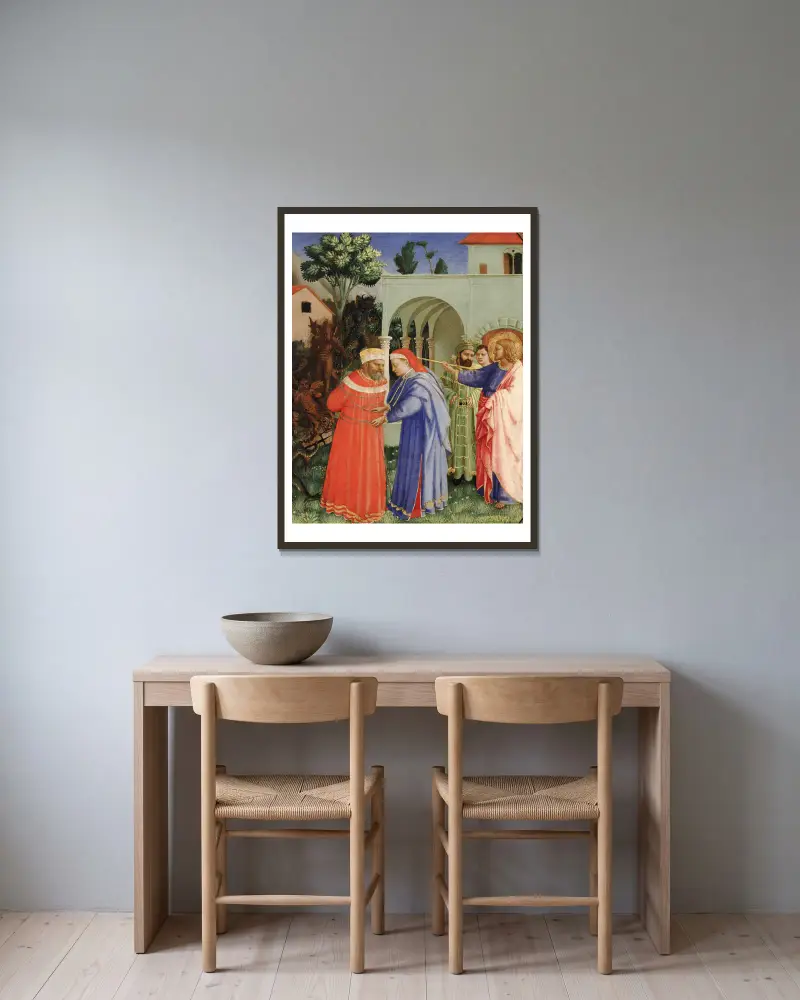 Aposteln Jakob den äldre befriar trollkarlen Hermogenes av Fra Angelico inramad på en vägg