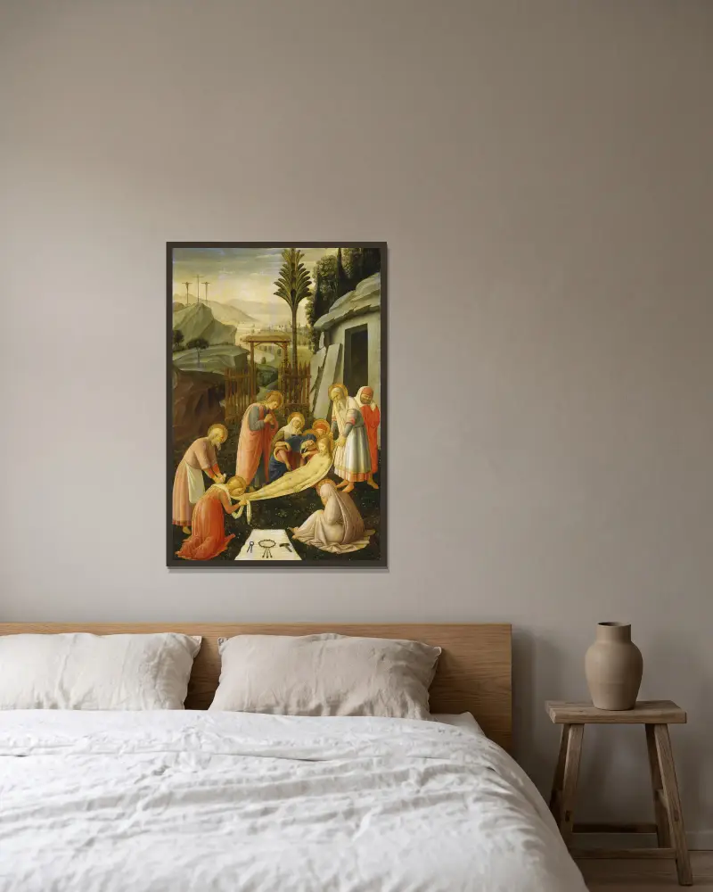 Kristi gravläggning av Fra Angelico inramad på en vägg