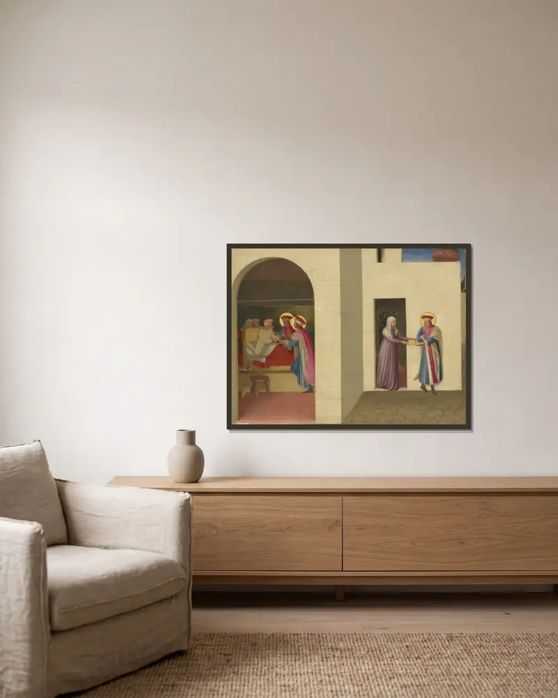 De heliga Kosmas och Damianus helar Palladia av Fra Angelico inramad på en vägg