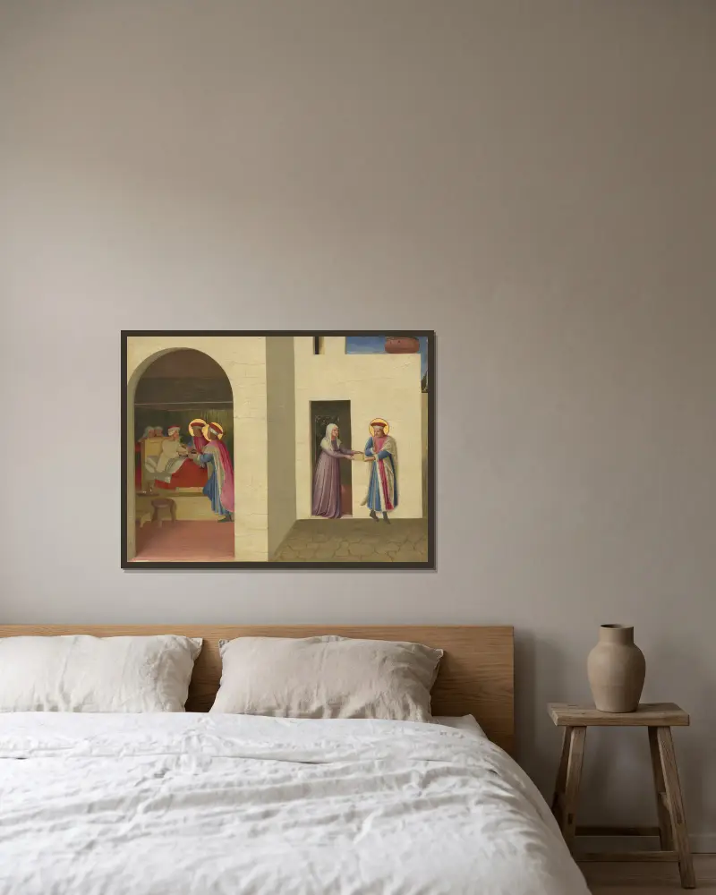 De heliga Kosmas och Damianus helar Palladia av Fra Angelico inramad på en vägg