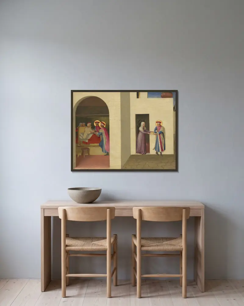 De heliga Kosmas och Damianus helar Palladia av Fra Angelico inramad på en vägg