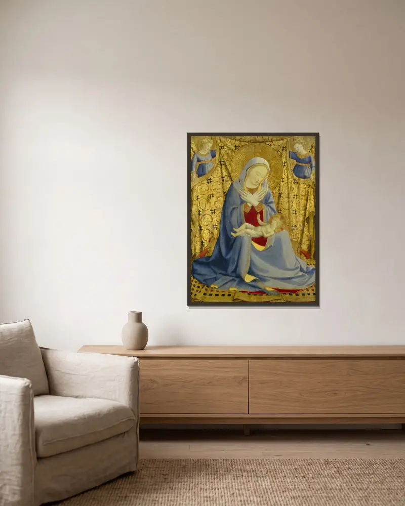 The Madonna of Humility av Fra Angelico inramad på en vägg