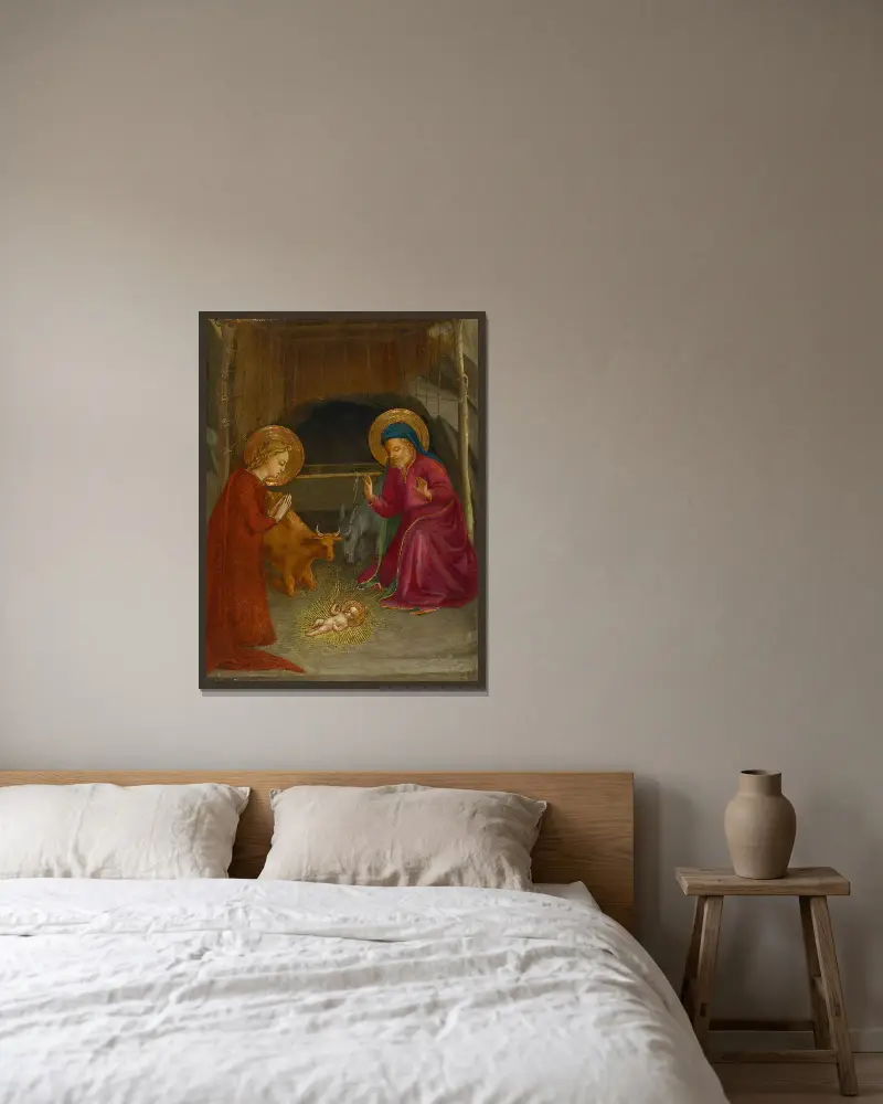 Christi Geburt von Fra Angelico gerahmt an einer Wand