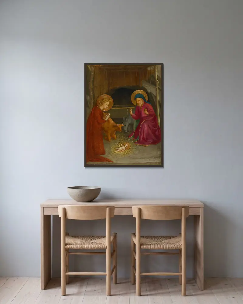 Christi Geburt von Fra Angelico gerahmt an einer Wand