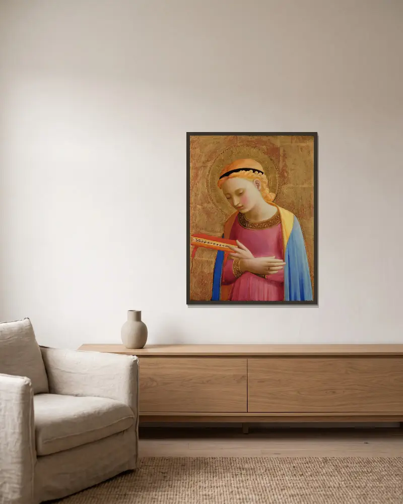 Virgin Annunciate av Fra Angelico inramad på en vägg