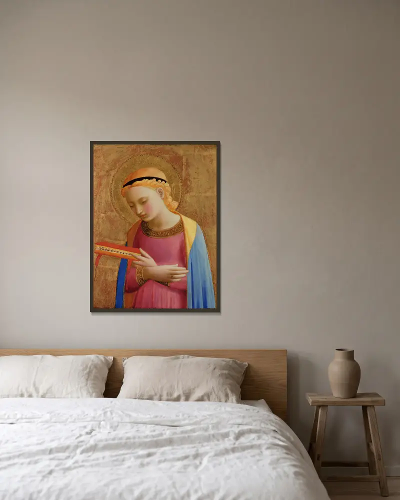 Virgin Annunciate av Fra Angelico inramad på en vägg