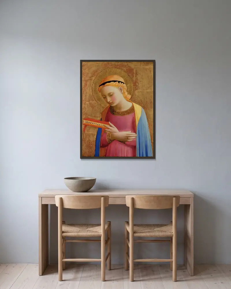 Virgin Annunciate av Fra Angelico inramad på en vägg