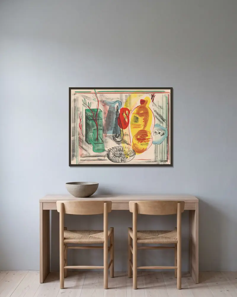 Anordnung von Krügen von Frances Hodgkins gerahmt an einer Wand