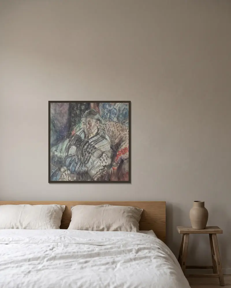 Bretonischer Bauer von Frances Hodgkins gerahmt an einer Wand
