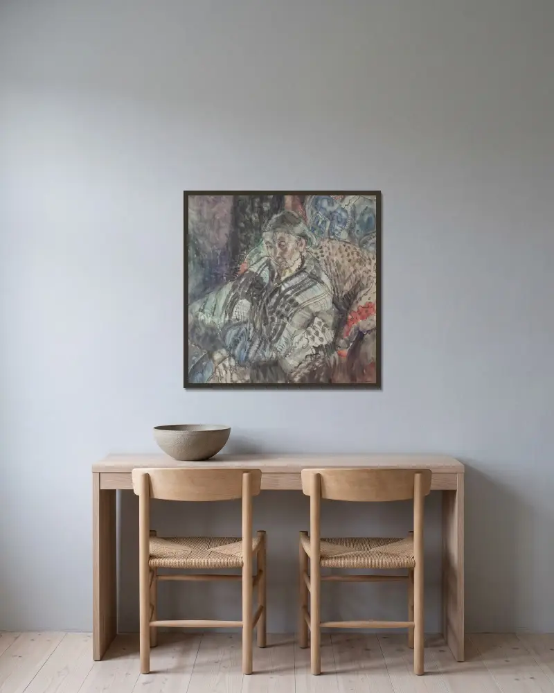 Bretonischer Bauer von Frances Hodgkins gerahmt an einer Wand