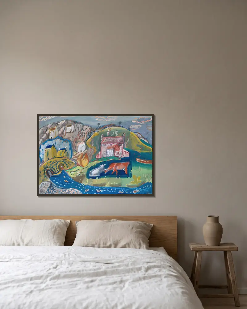 Solva (Fischerdorf in Pembrokeshire) von Frances Hodgkins gerahmt an einer Wand