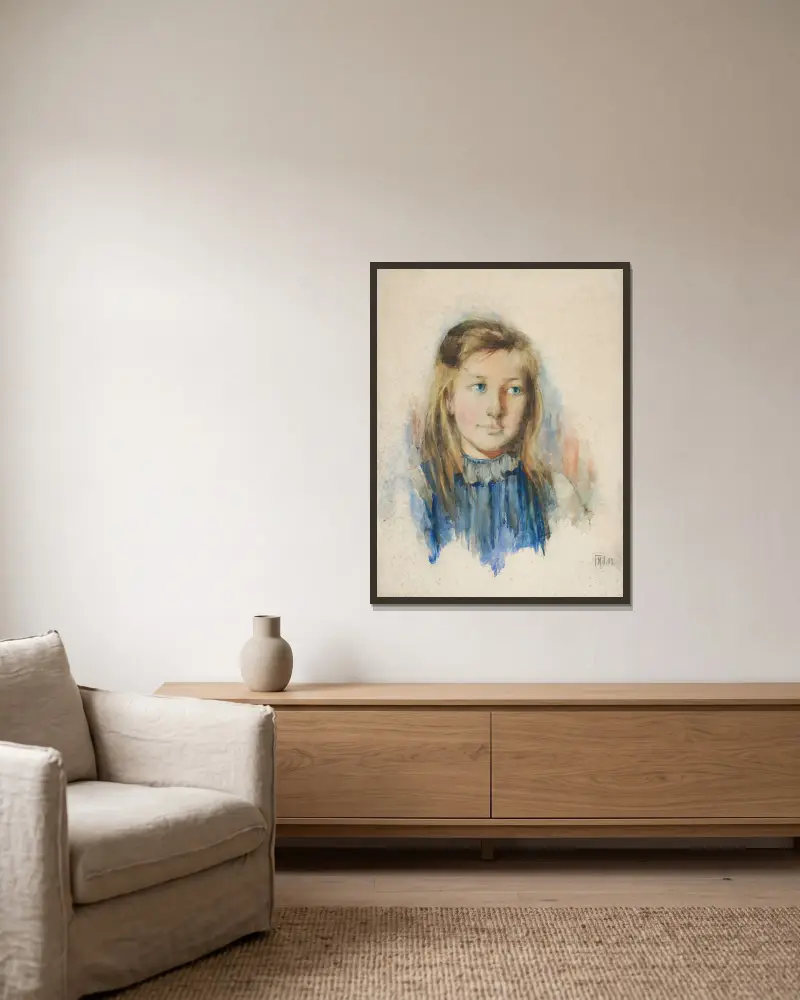 Flickan med linhår av Frances Hodgkins inramad på en vägg