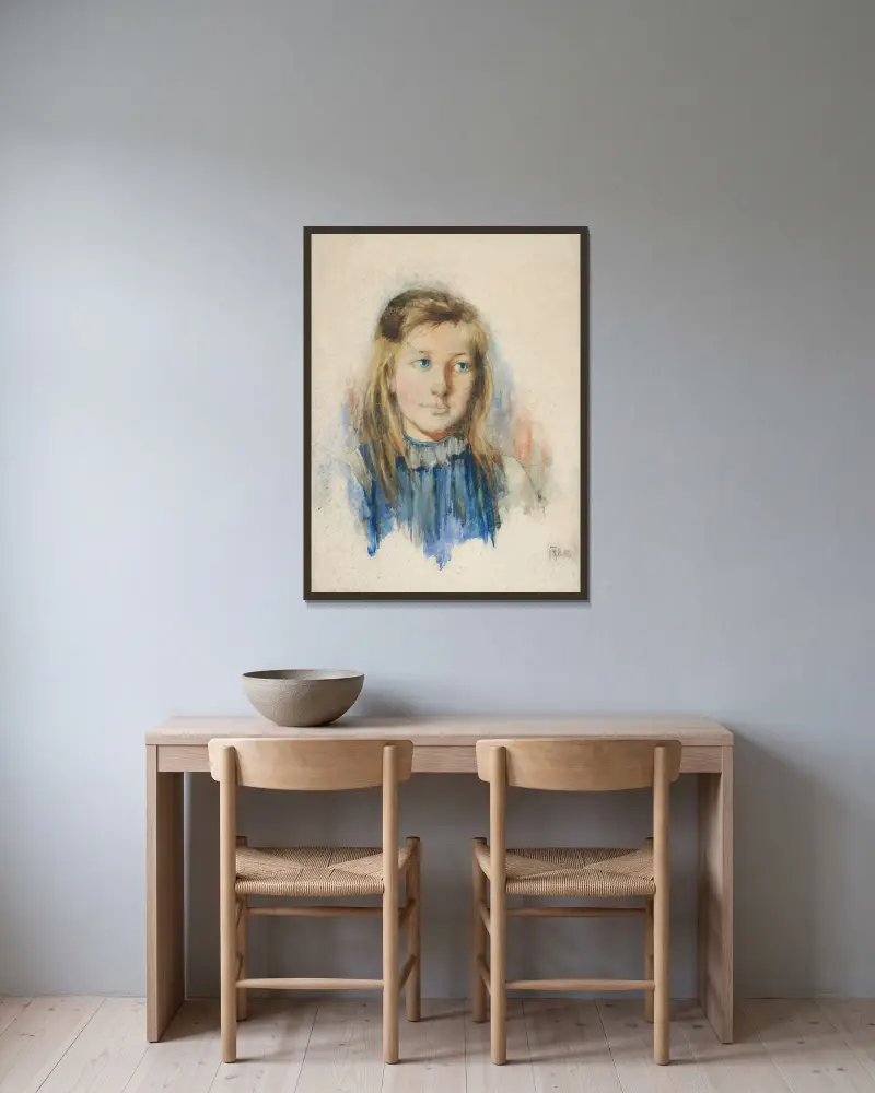 Flickan med linhår av Frances Hodgkins inramad på en vägg